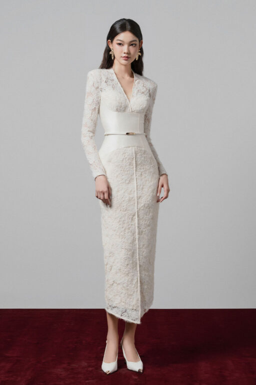 Gaia lace pencil dress with corset detail