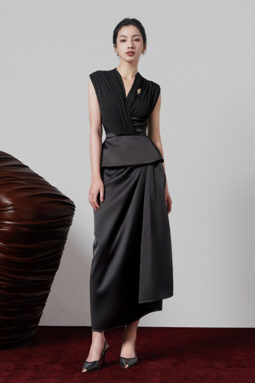 Yule asymmetrical drapping midi skirt