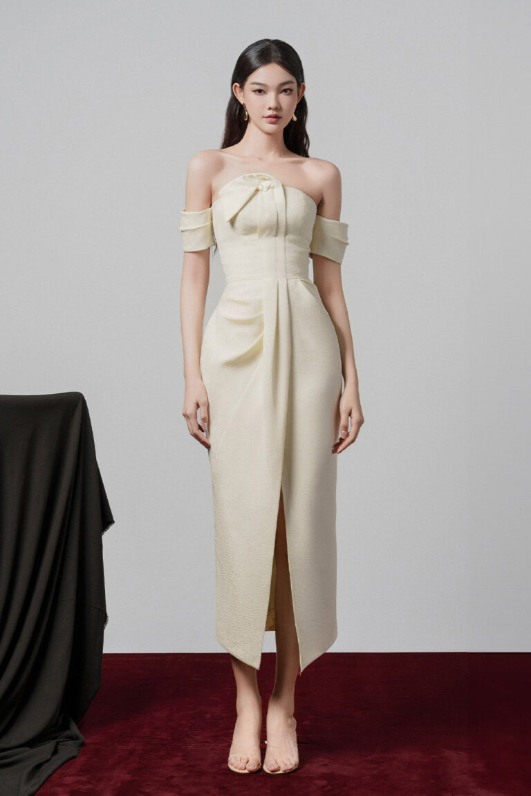 Magot drapping off shoulder pencil dress