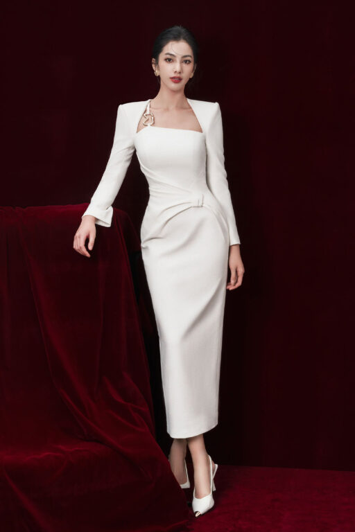 Jade twist- hip white tex midi dress