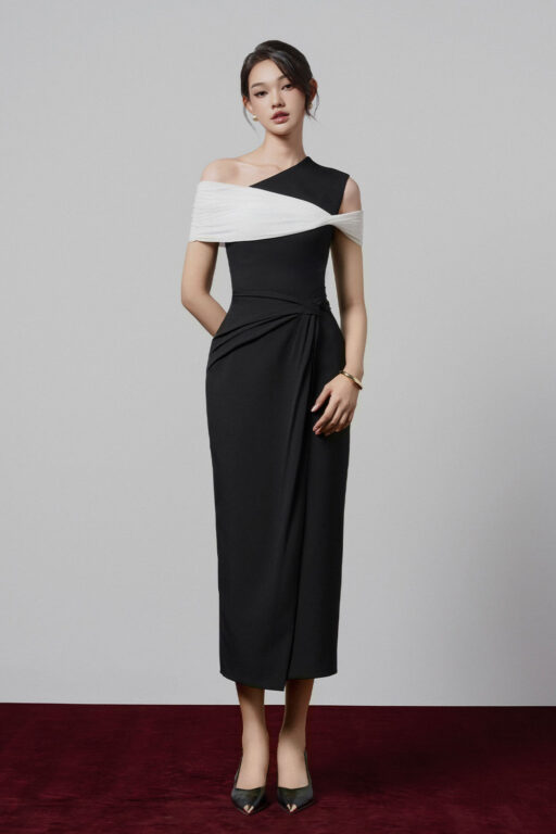 Olivia Off shoulder pleated midi dress