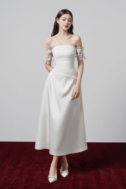 Celeste straped shoulder midi dress with flower beading