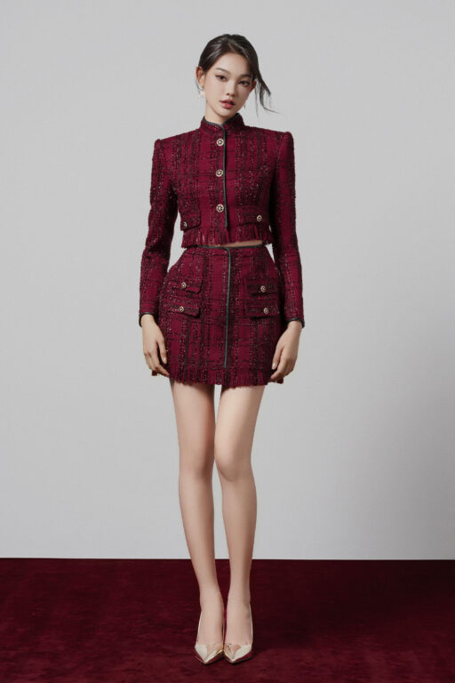 Maeva embellish trim tweed mini skirt