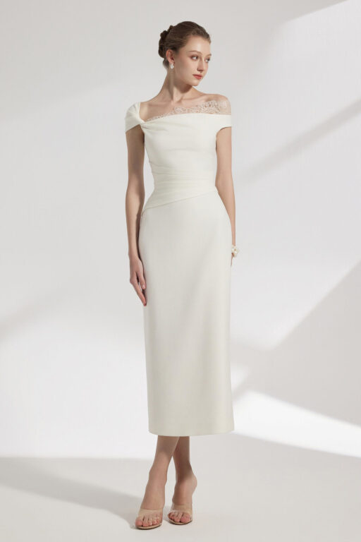 Elysian Lace Asymmetrical Midi Dress