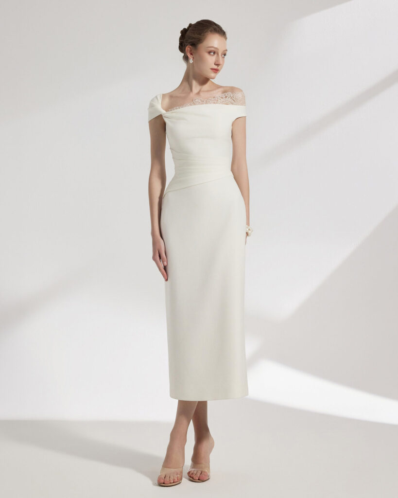 Elysian Lace Asymmetrical Midi Dress