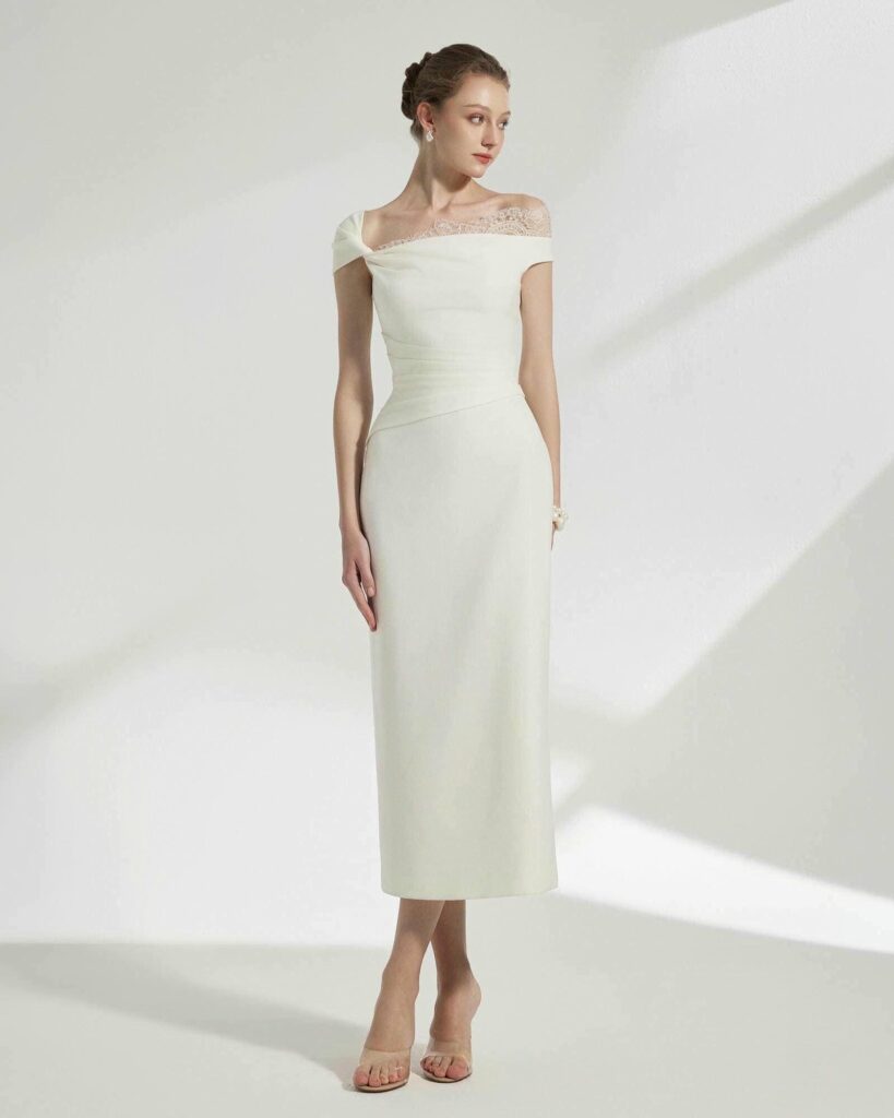 Elysian Lace Asymmetrical Midi Dress