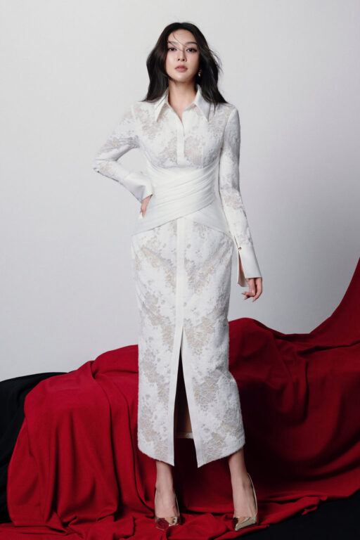 Eulalia Lace Midi Dress With Classic Collar