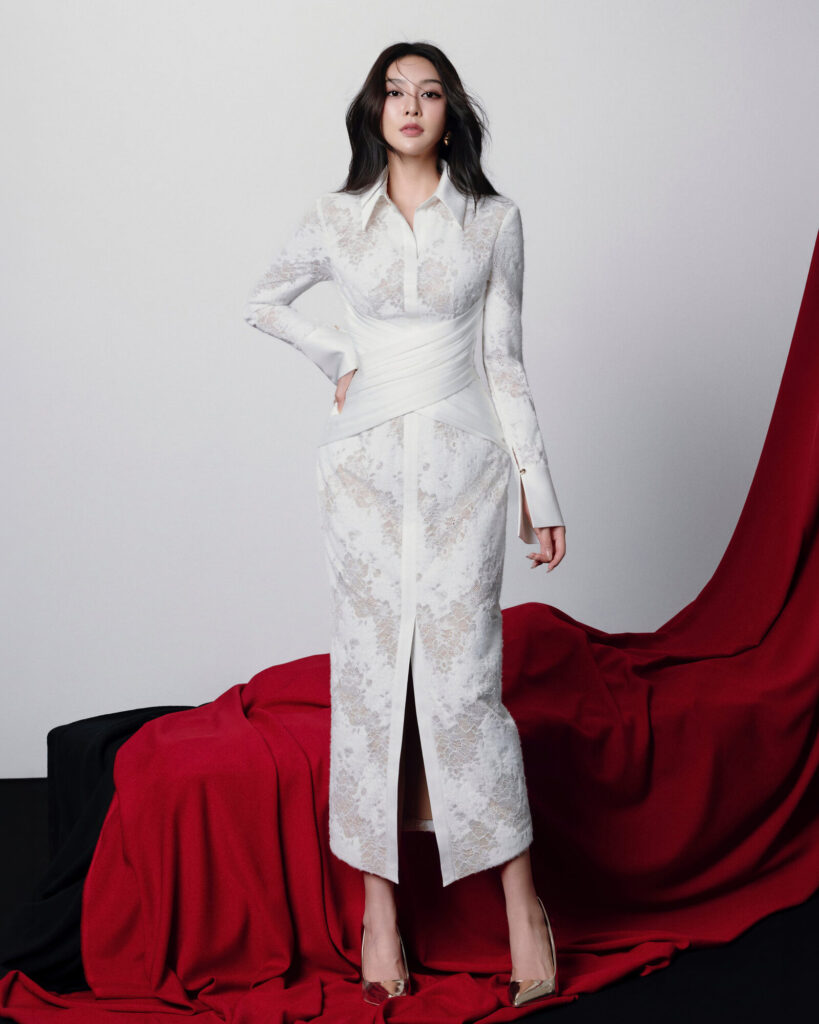 Eulalia Lace Midi Dress With Classic Collar