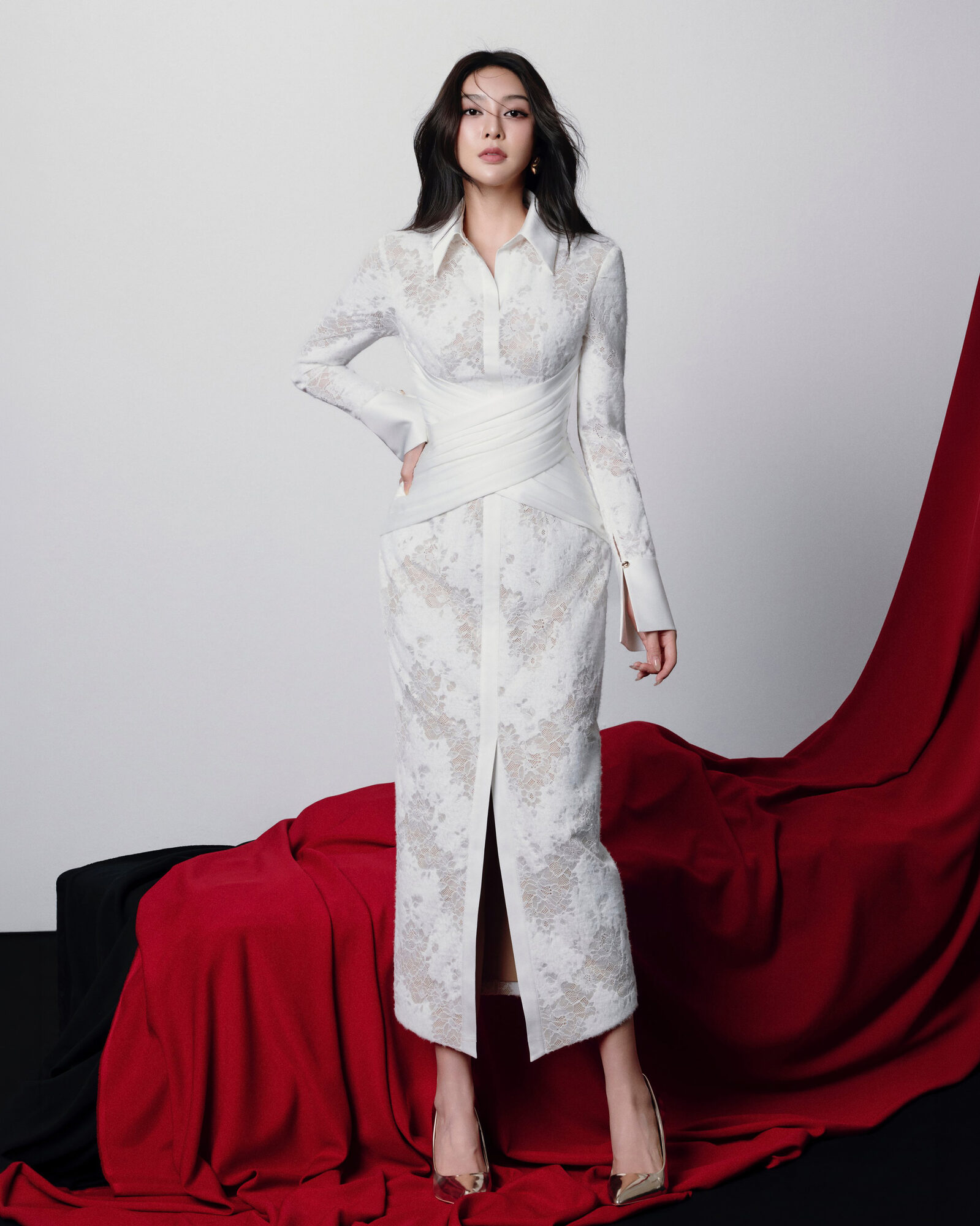 Eulalia Lace Midi Dress With Classic Collar