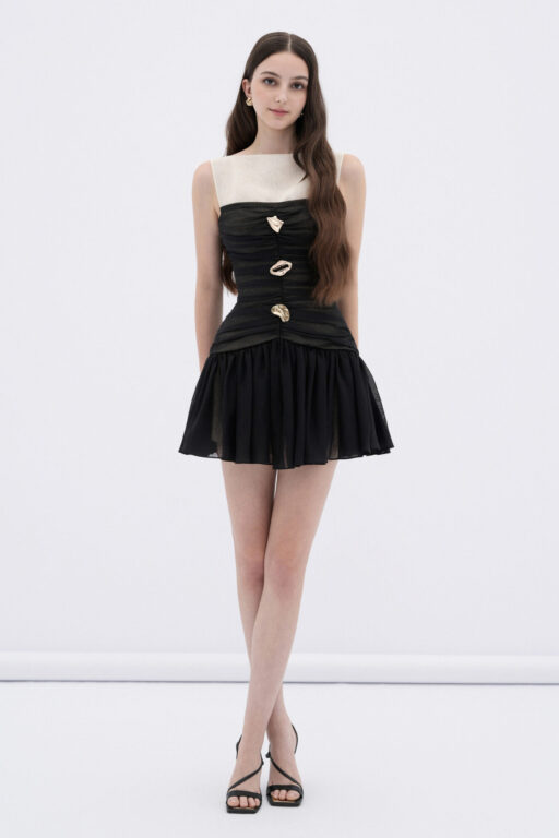 Faye ruched mini dress with sculptural buttons