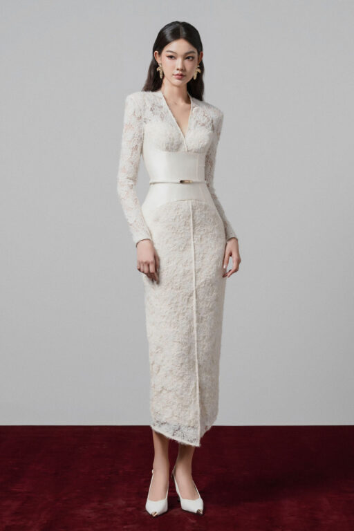 Gaia lace pencil dress with corset detail