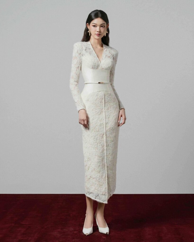 Gaia lace pencil dress with corset detail