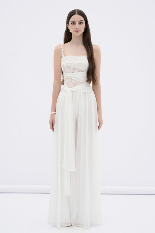 Ivy chiffon jumpsuit with floral shoulder straps