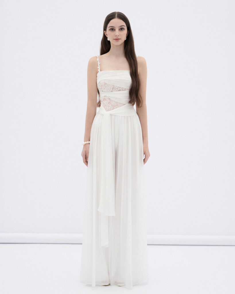 Ivy chiffon jumpsuit with floral shoulder straps