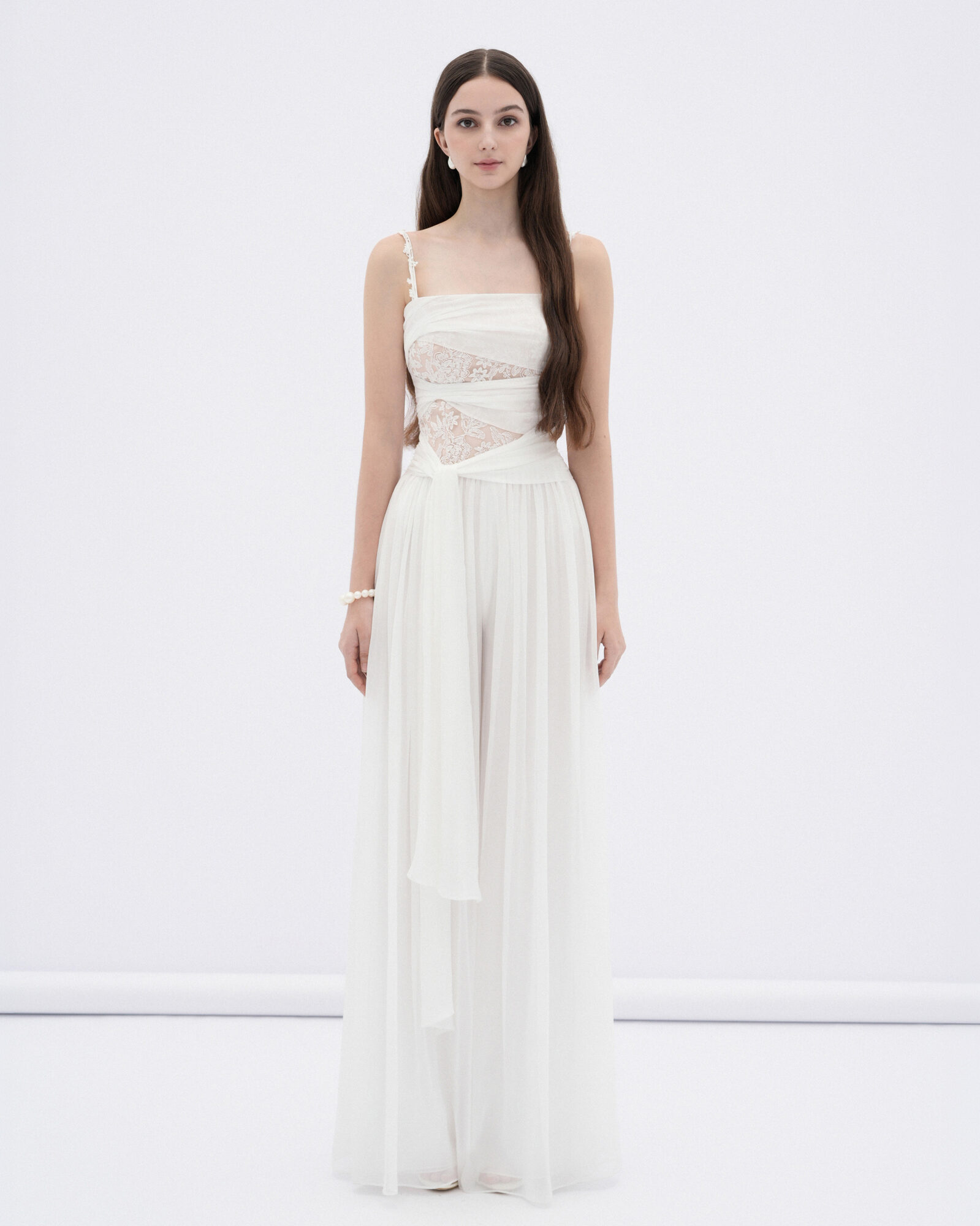 Ivy chiffon jumpsuit with floral shoulder straps
