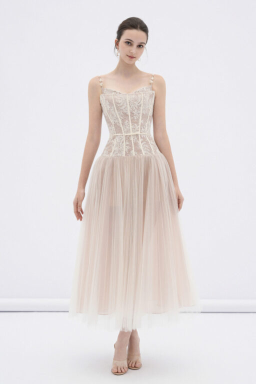 Alizea corset tulle midi dress