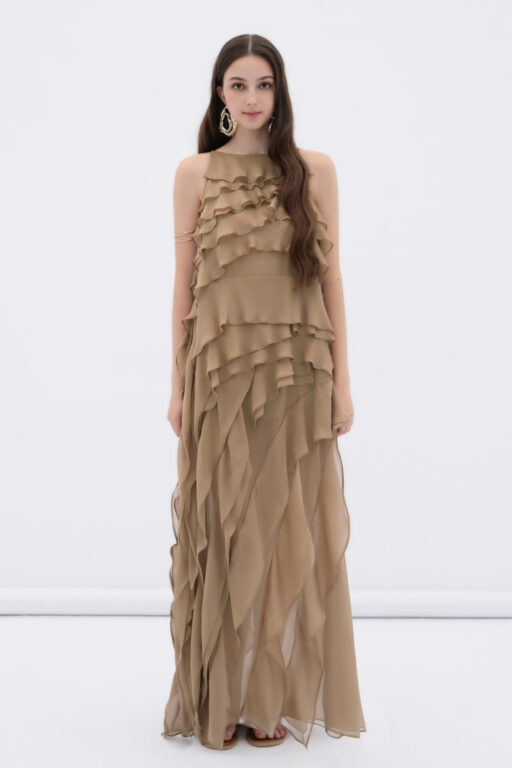 Brune layered chiffon maxi dress with ruffles