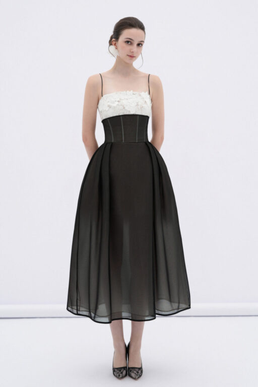 Vela mesh midi dress with floral lace