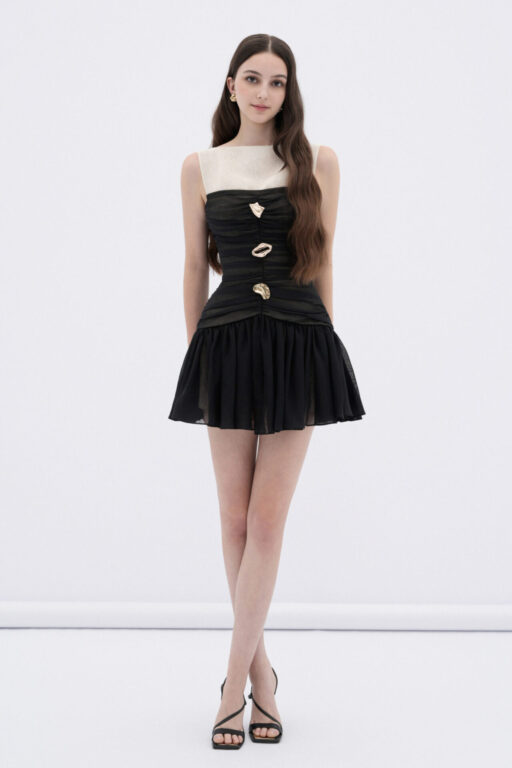 Faye ruched mini dress with sculptural buttons