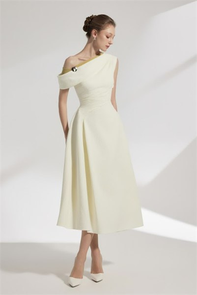 Elan Two-tone Off-shoulder A-line Midi Dress