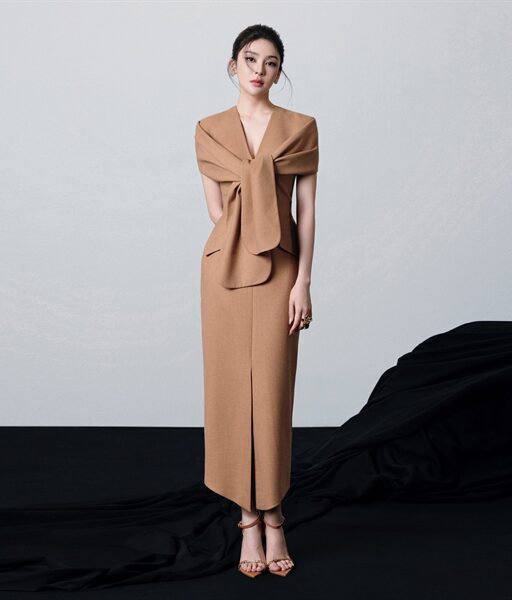 Odessa midi dress with twisted bow sleeves