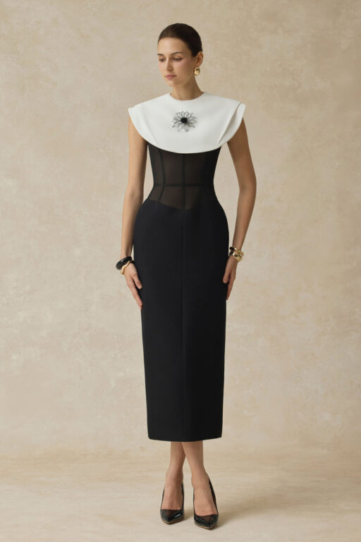 Lani Bodycon Midi Dress With White Cape