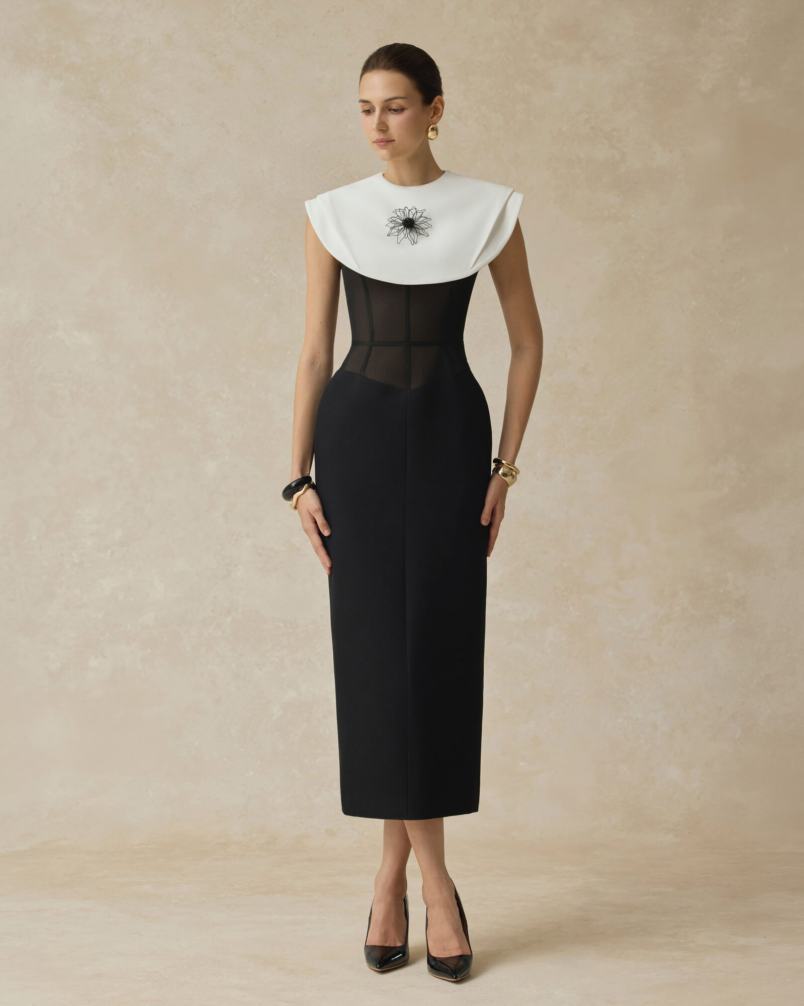 Lani Bodycon Midi Dress With White Cape
