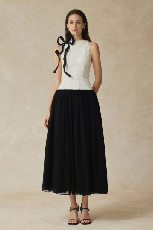 Lunaria Halter Neck Lace Dress With Bow