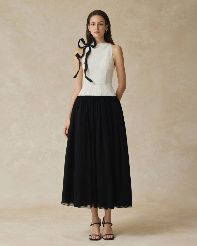 Lunaria Halter Neck Lace Dress With Bow