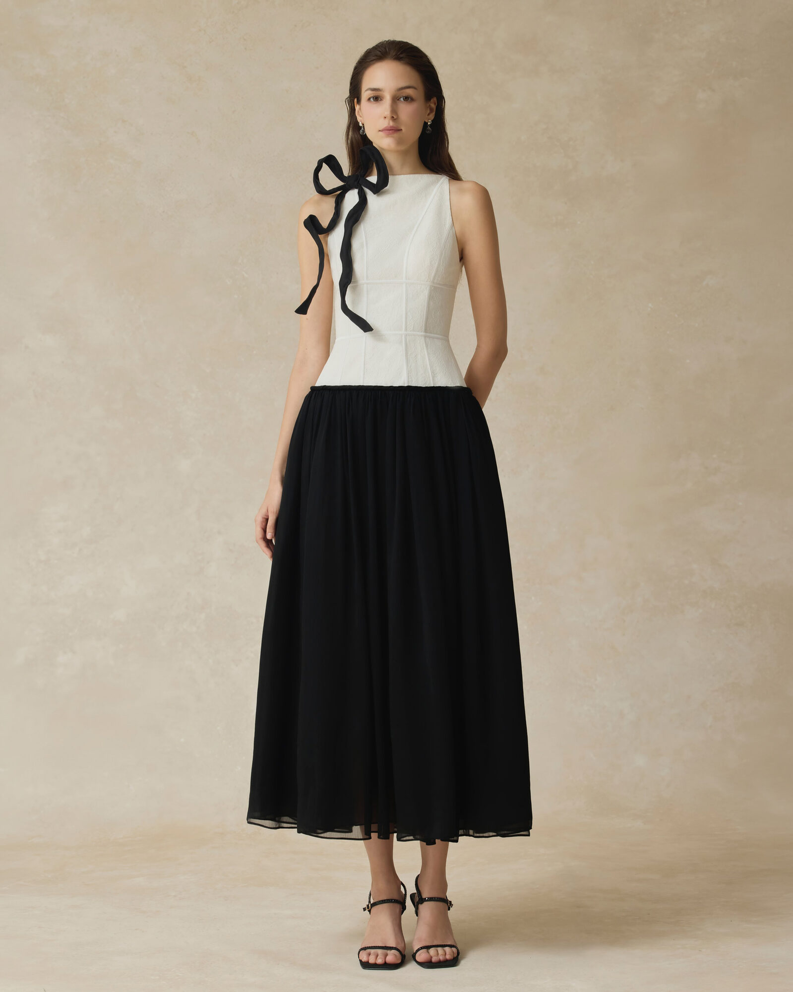 Lunaria Halter Neck Lace Dress With Bow