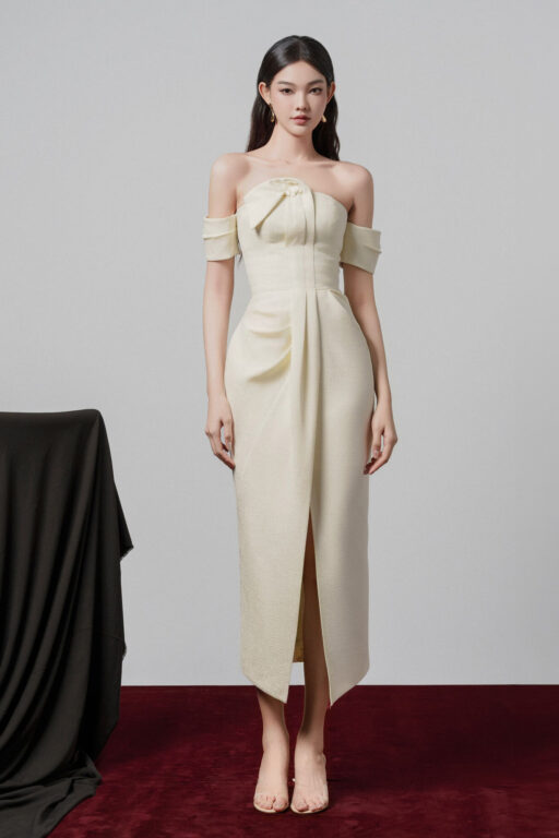 Magot drapping off shoulder pencil dress