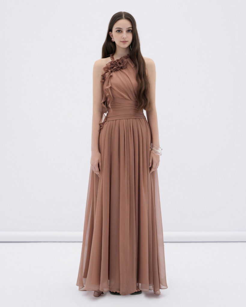 Mireille halter neck maxi dress with flower ruffles