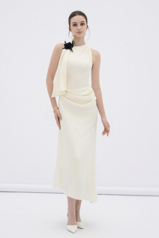 Brie draped silk halter midi dress