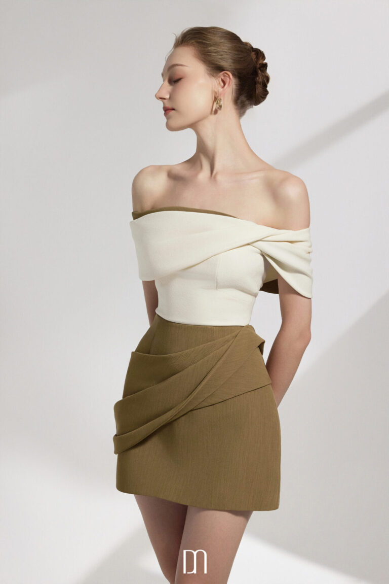 Sora Two-Tone Draping Off-shoulder Top