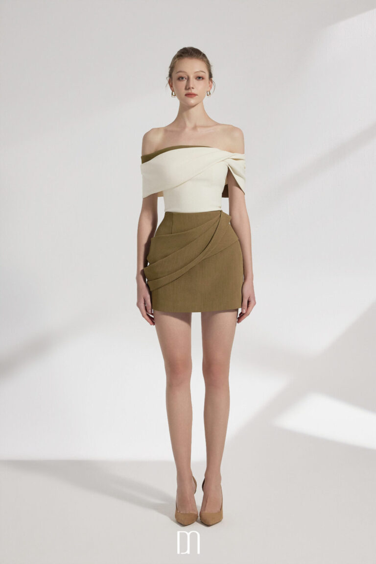 Sora Two-Tone Draping Off-shoulder Top