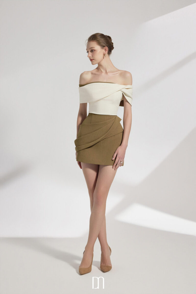 Sora Two-Tone Draping Off-shoulder Top