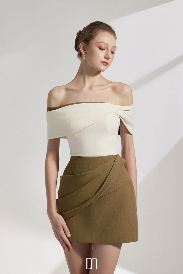 Sora Two-Tone Draping Off-shoulder Top