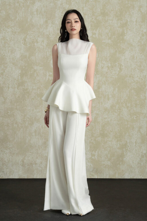 Noren Straight Pants With Organza Detail