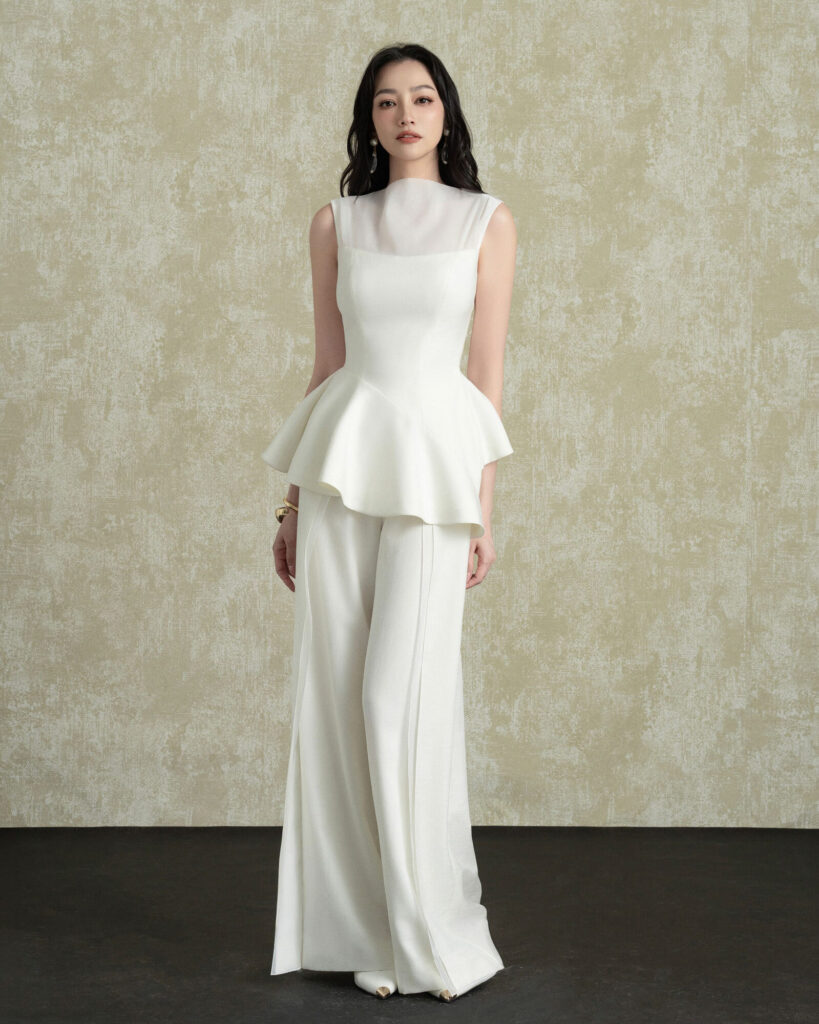 Noren Straight Pants With Organza Detail