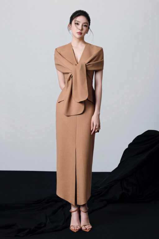 Odessa Midi Dress With Twisted Bow Sleeves