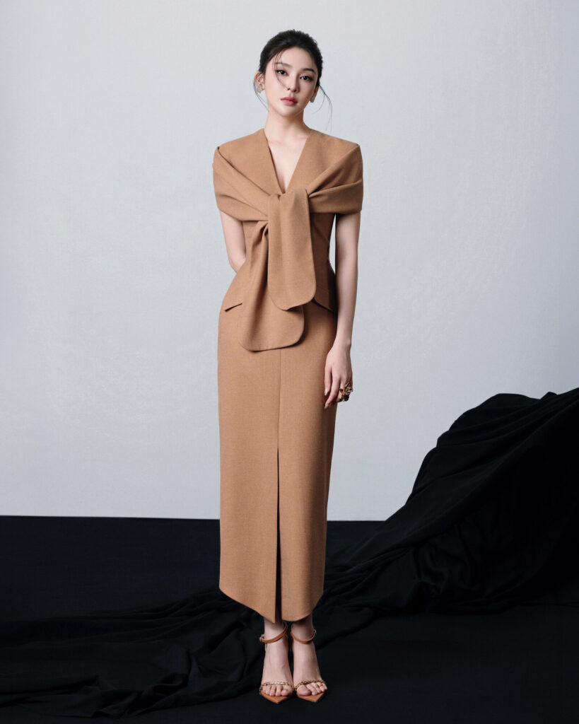 Odessa Midi Dress With Twisted Bow Sleeves