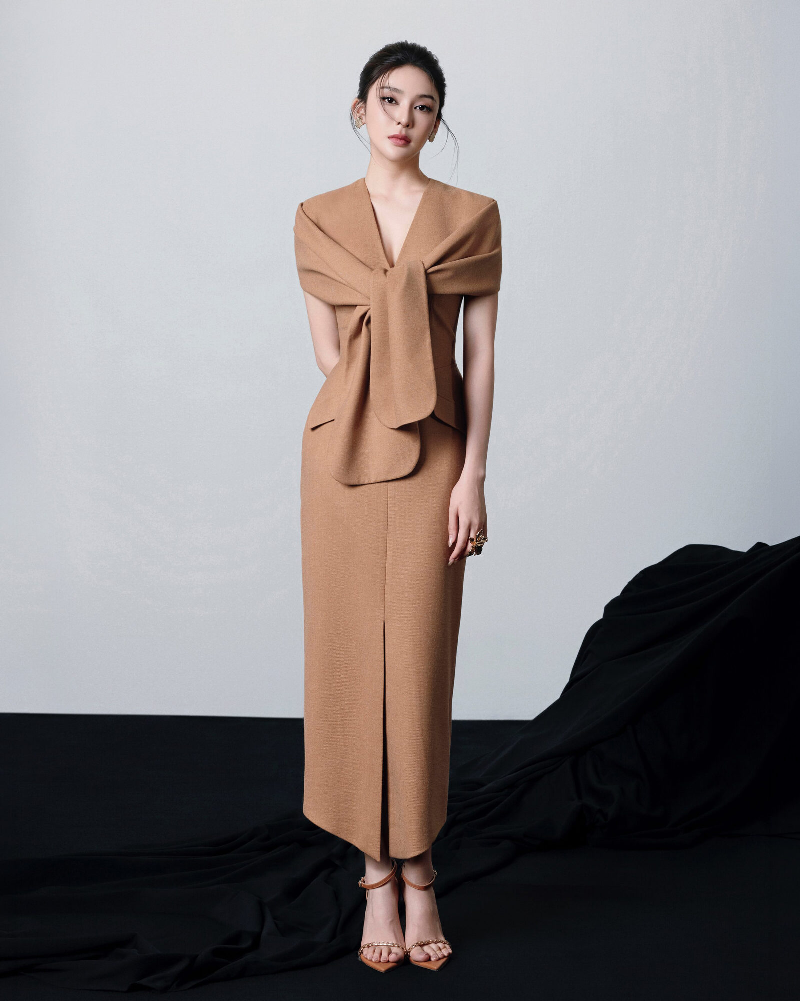 Odessa Midi Dress With Twisted Bow Sleeves