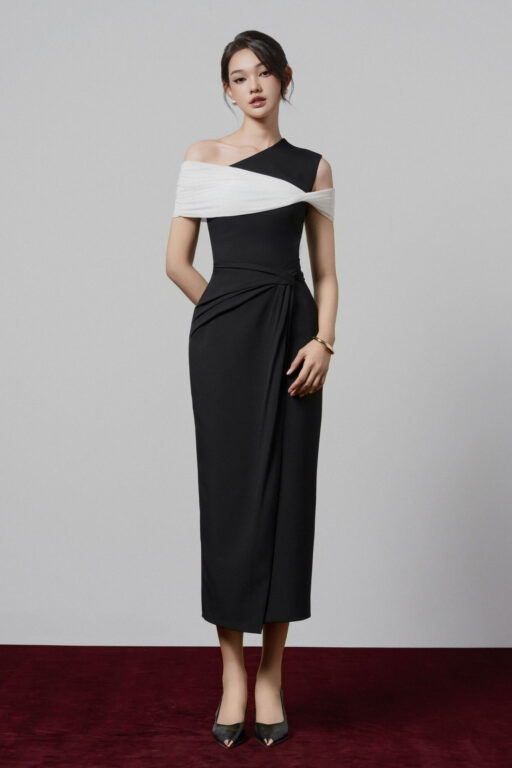Olivia Off shoulder pleated midi dress