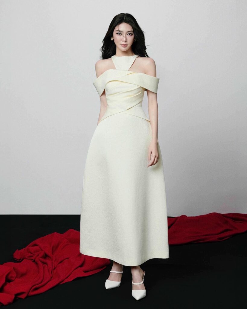 Rene Off Shoulder Jacquard Dress