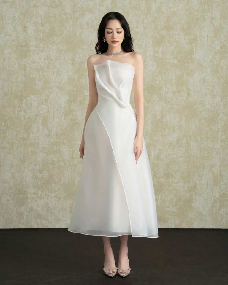 【DeNio】Senora Draping Strapless Dress Senora 3D Draping Organza Strapless Dress | DeNio – Official Site