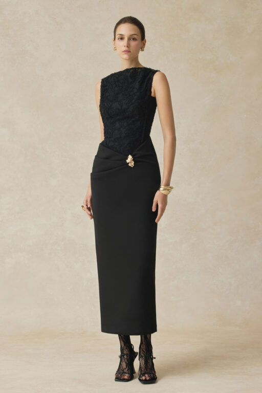 Serephira Draping Low Hip Midi Dress