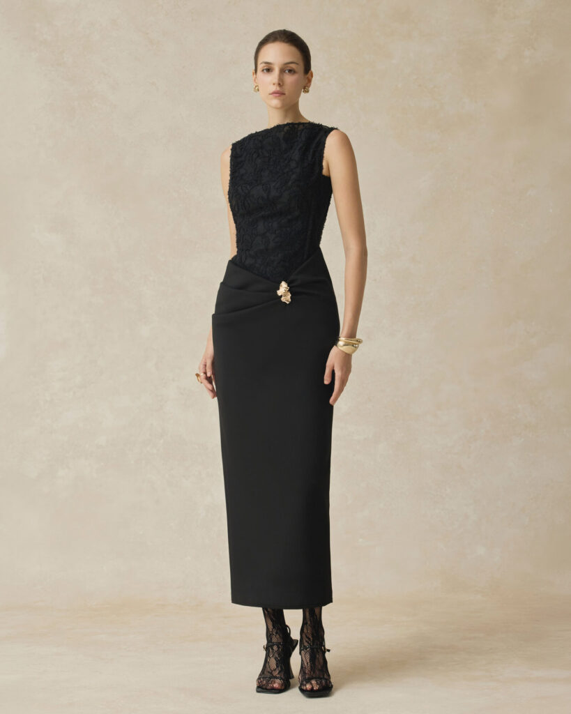 Serephira Draping Low Hip Midi Dress