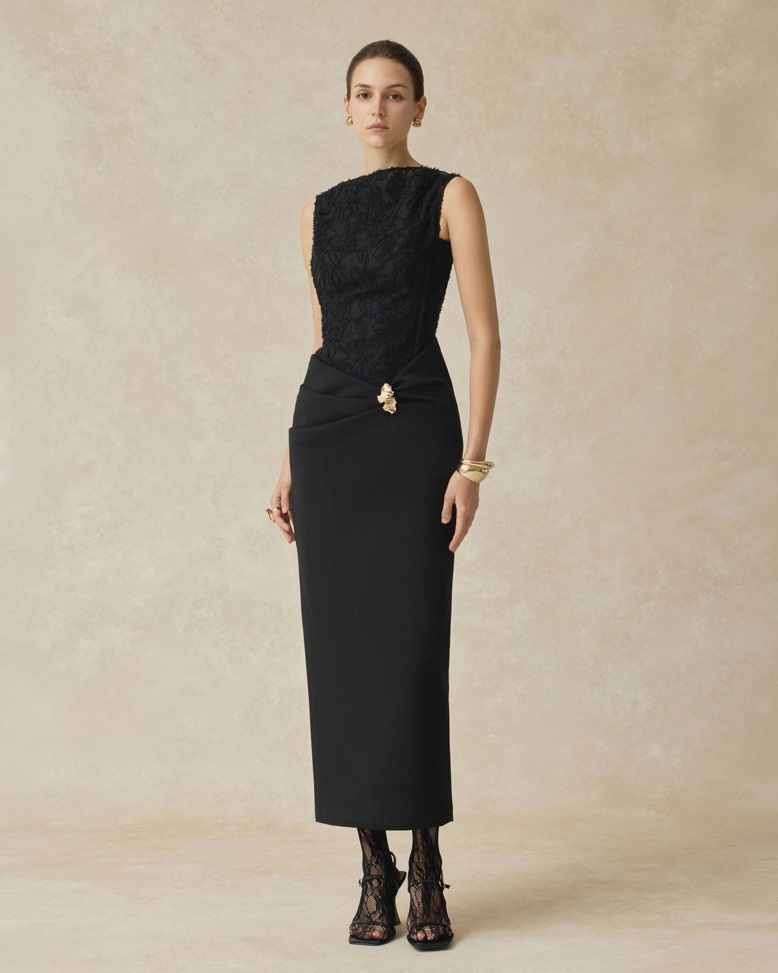 Serephira Draping Low Hip Midi Dress