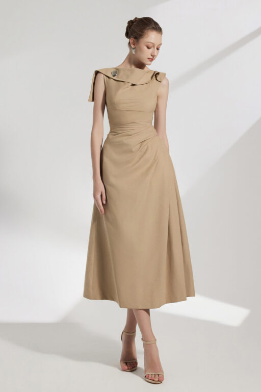 Solene Flipped Collar Neckline Midi Dress