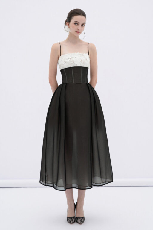 Vela mesh midi dress with floral lace
